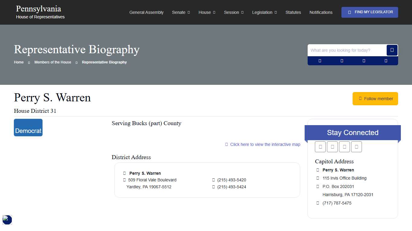 Representative Perry S. Warren - PA House of Representatives